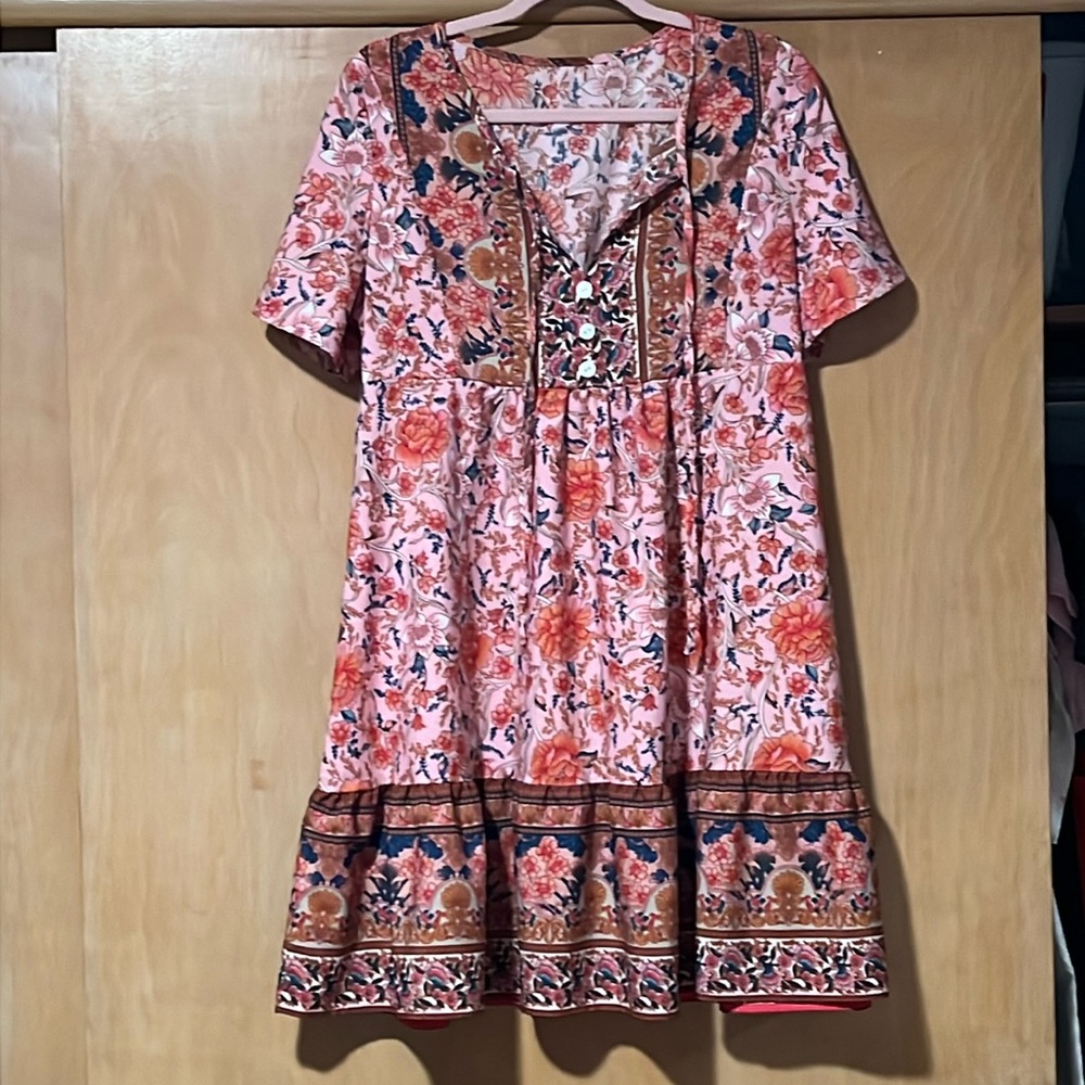 SHEIN VCAY Casual  Colorful Tie Strap Babydoll Dress For Holiday And Vacation - Picture 5 of 7